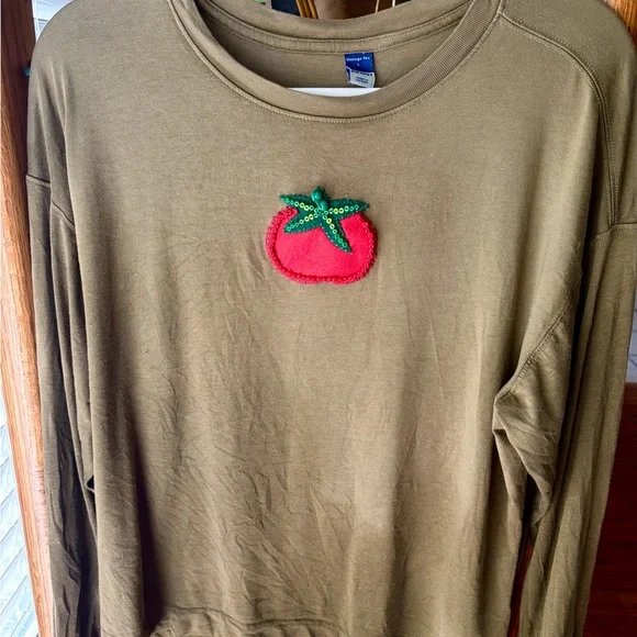 Olive Green Longsleeve with Red Tomato Patch - Picture 1 of 4